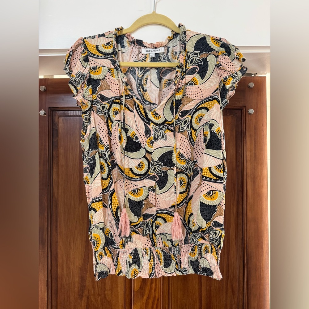 Rose & Olive Pink and Yellow Patterned Blouse
